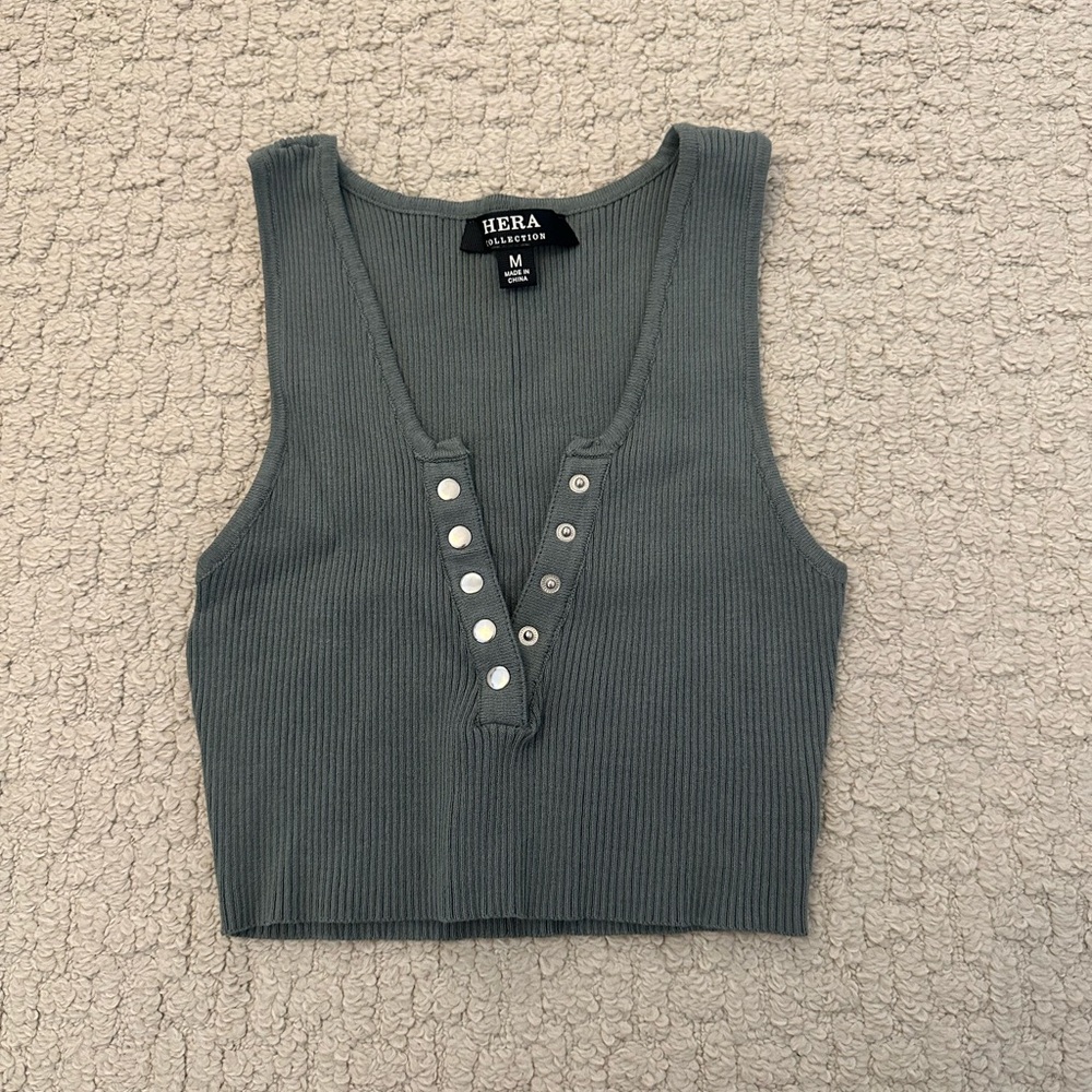 Women’s Green Ribbed Tank Top